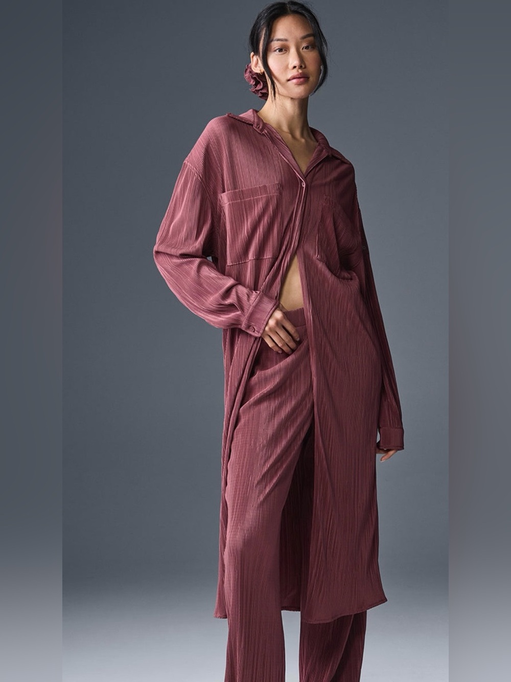 ALO micro plisse shirt dress size M